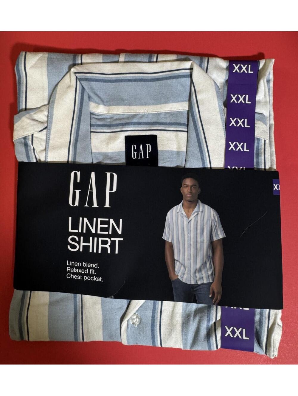 Gap Men's Linen Blend Relaxed Fit Button Up Short Sleeve Shirt Mens XXL NEW NWT